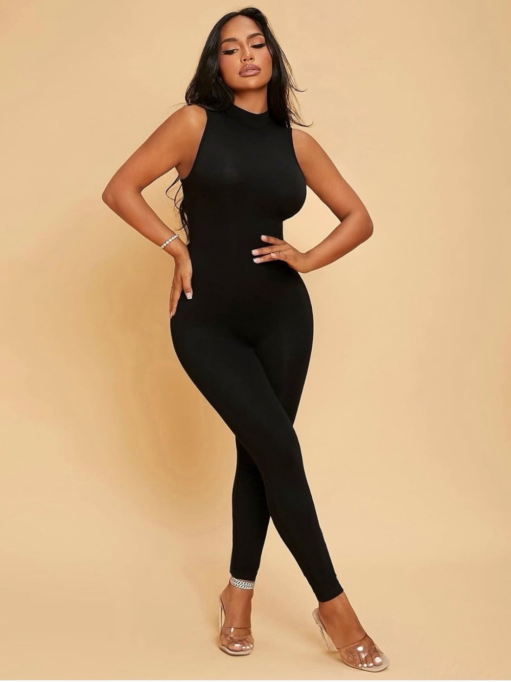 Sleek Black Sleeveless High-Neck Jumpsuit